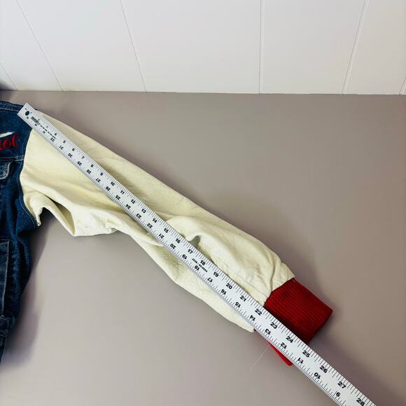 Vintage Dual Control Navy Boys Denim Jacket Small 90’s Leather Marines Embroider - Picture 8 of 9